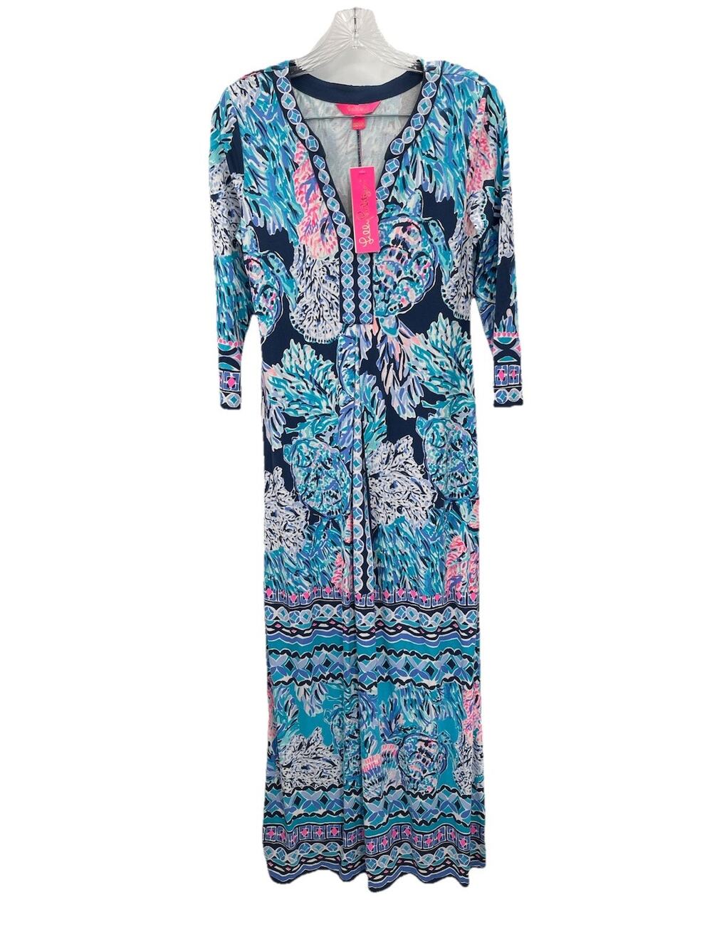 NWT Lilly Pulitzer Melli Maxi Dress Party In Paradise High Tide Navy Size XS
